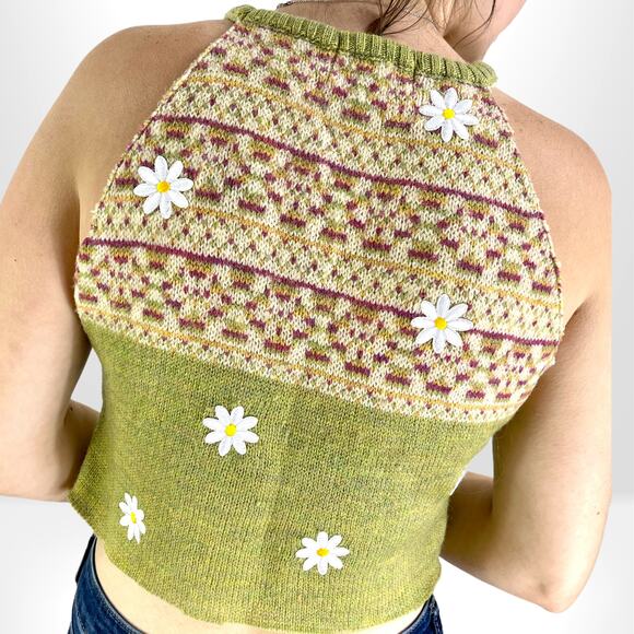 80s 90s HEATHERGLO BILLIE JO SPORTSWEAR Wool Floral Embroidered Cropped Sweater - Picture 6 of 7